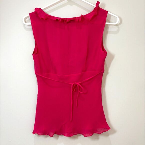 Vintage Y2K Express Silk Babydoll Top Women 2 Barbie Pink Ruffle Coquette Dainty - Picture 3 of 9